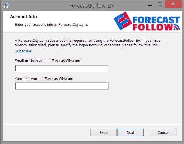 ForecastCity sign-in in the installer